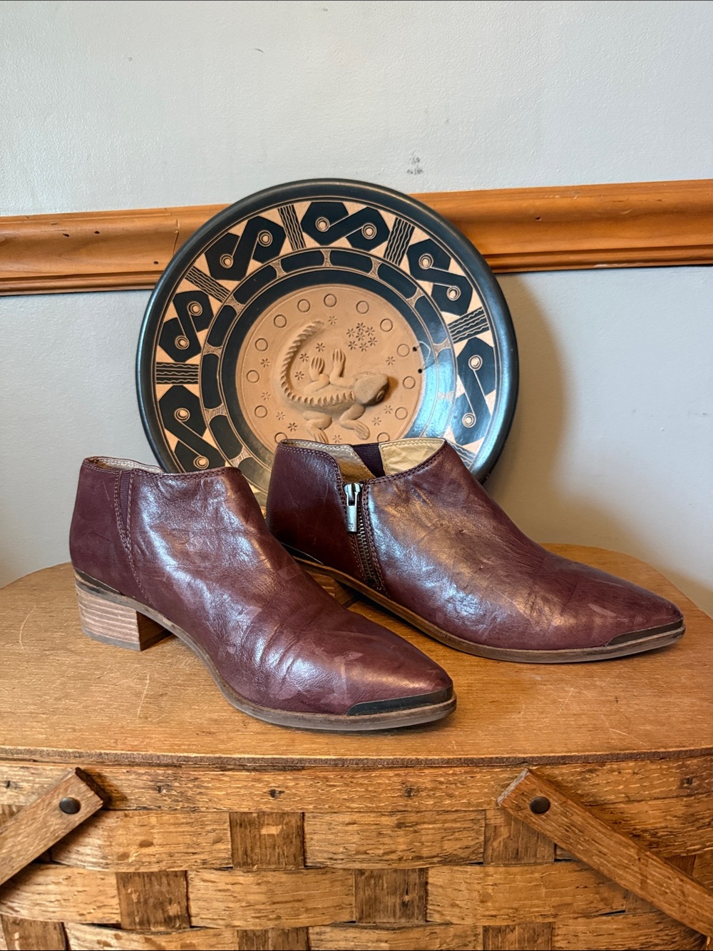 Women's Burgundy Leather Ankle Booties